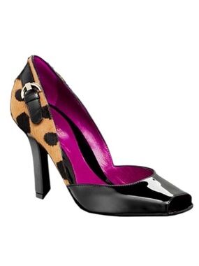 Sergio Rossi Peep Toe D’Orsay Pumps Black Patent Leather Leopard Pony Hair IT 37